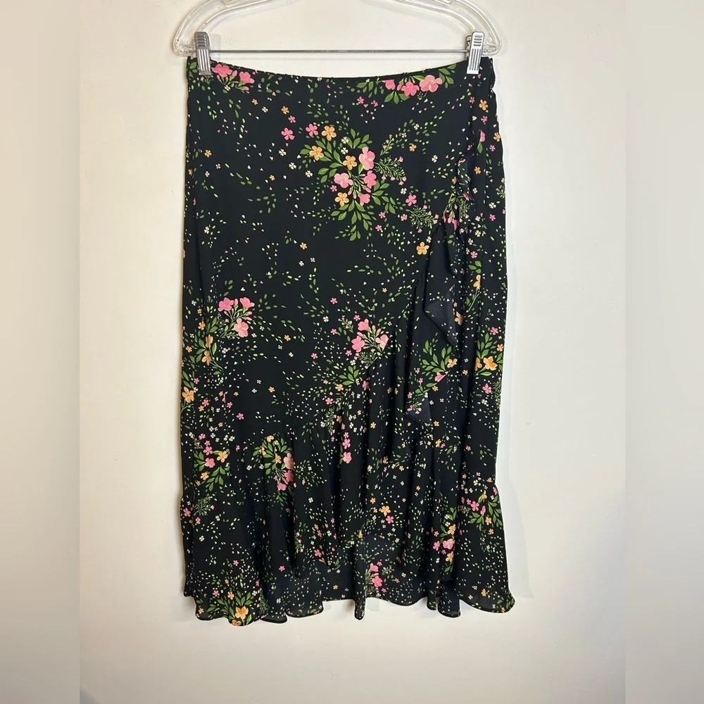 Investments‎ Floral Midi Skirt Size M Fairy Asymmetrical Chic Romantic Coquette